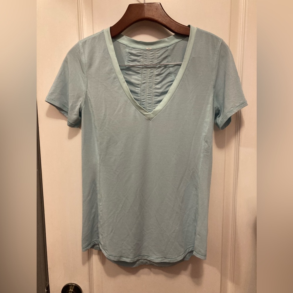 Lululemon v neck running tank in a soft aqua color
